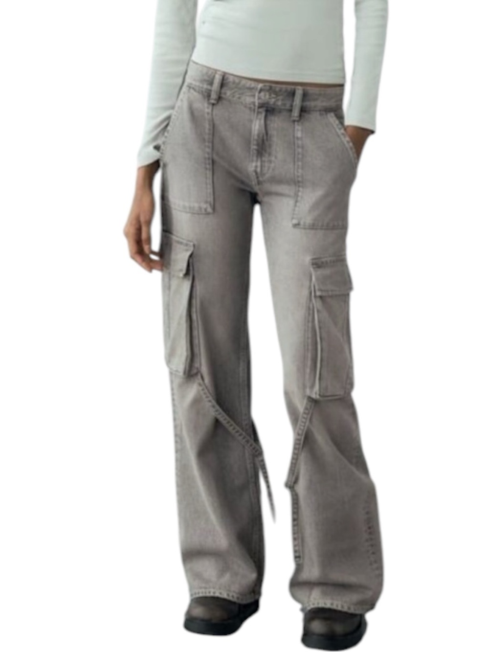 ZARA Streetwear Baggy Wide Leg Cargo Utility Pants in Gray Size 12 — Y2K Vibes